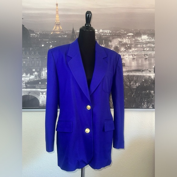 CLASSIQUES Women’s Vintage Blue 100% Wool Blazer Size M - Picture 2 of 7